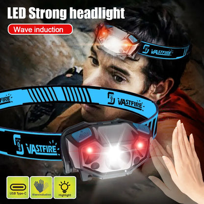 Induction Headlamp COB+LED Head Flashlight Built in Battery USB Rechargeable Outdoor Waterproof Camping Fishing Work Lantern ﻿