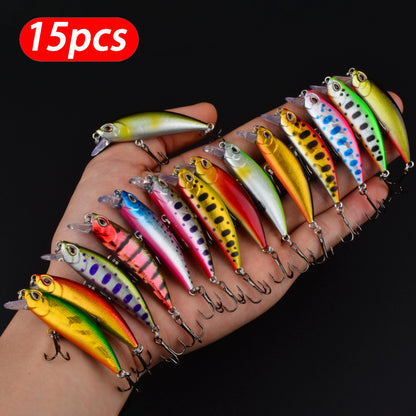 3D Eye Minnow Crankbait Lure Kit (15 Pack)