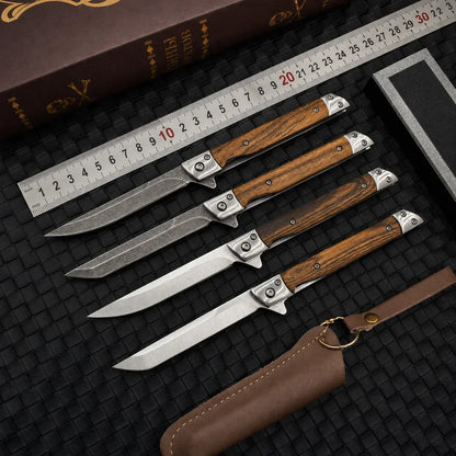 Mini Damascus Pattern Folding Pen Knife Outdoor Knife Pocket Knife Slim Blade Comfortable Grip Sharp Blade Gadgets