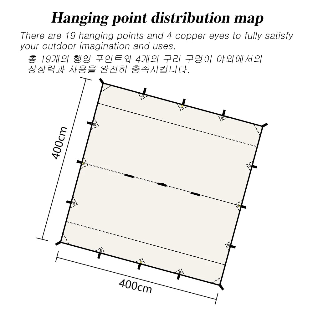 19 Hanging Points Black Coating Tarp Waterproof Black Coated Tarp Outdoor Camping Tent Tarp Bushcraft Shelter DIY Tent Fly