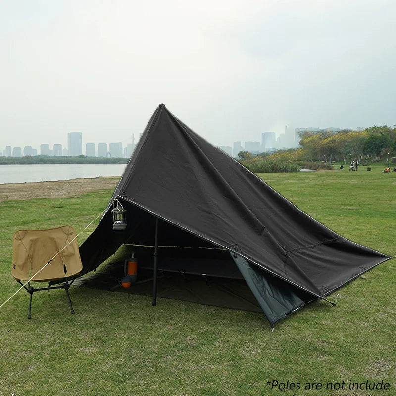 19 Hanging Points Black Coating Tarp Waterproof Black Coated Tarp Outdoor Camping Tent Tarp Bushcraft Shelter DIY Tent Fly