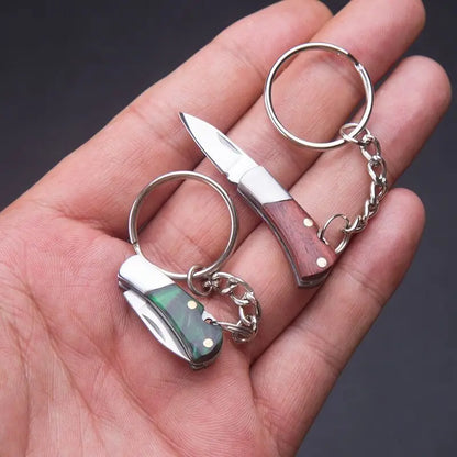 5cm Acrylic Mini Folding Knife Pendant Brass Wood Keychains Sharp Small Blade Portable Hanging Outdoor Camping Unboxing Knife