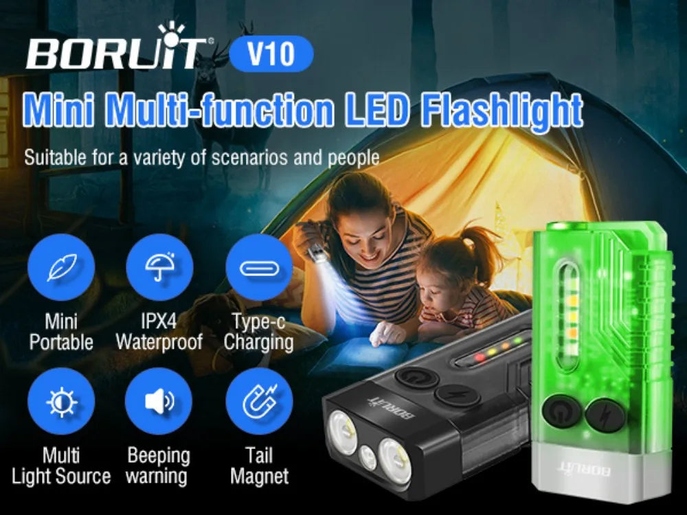 BORUiT V10 UV Keychain Flashlight – 1000LM, Type-C, Magnetic