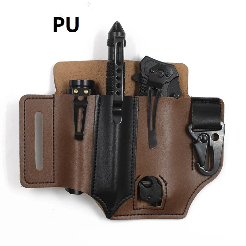 Outdoor Hunting Multi Tool Leather Bag, Portable Tool Storage Bag Leather Cover, Outdoor Camping Waist Leather Bag