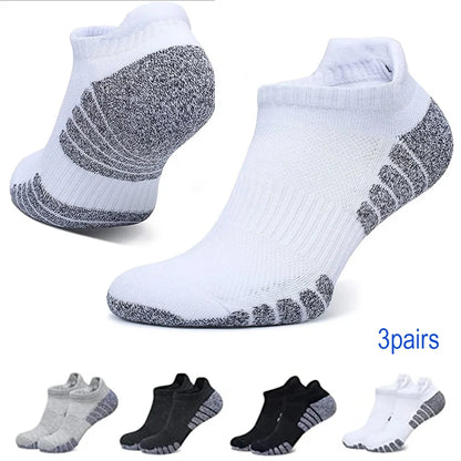 3 Pairs Thickened Towel Bottom Running Mesh Boat Non-Slip Breathable Sports Low Cut Men's Women's Socks