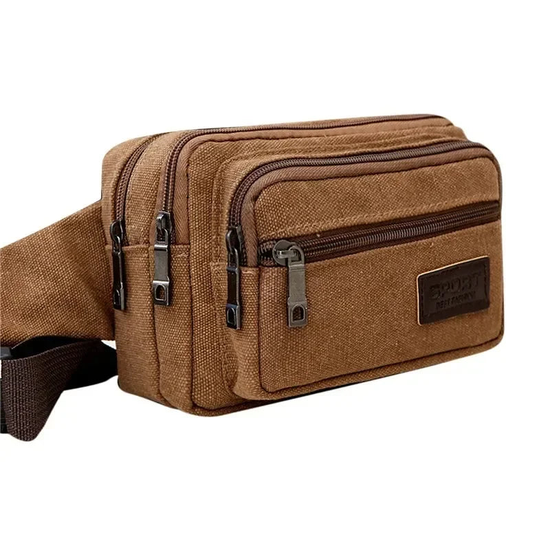 Canvas Waist Bag Outdoor Sports Multifunctional Male Waist Pack High Quality Durable High-capacity Bags Portable Phone Purse