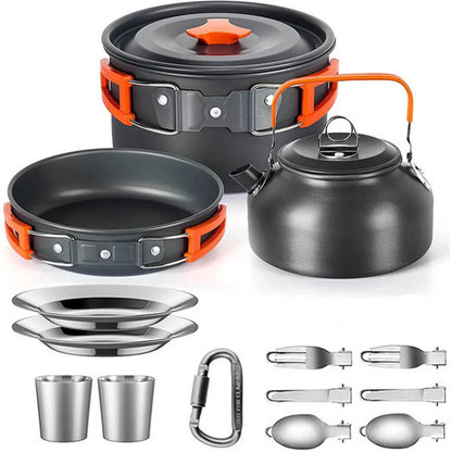 Camping Cooking Set Camping Cookware Travel Tableware Outdoor Picnic Set Teapot For 2-3 People Non-Stick Pots Assorted Sets