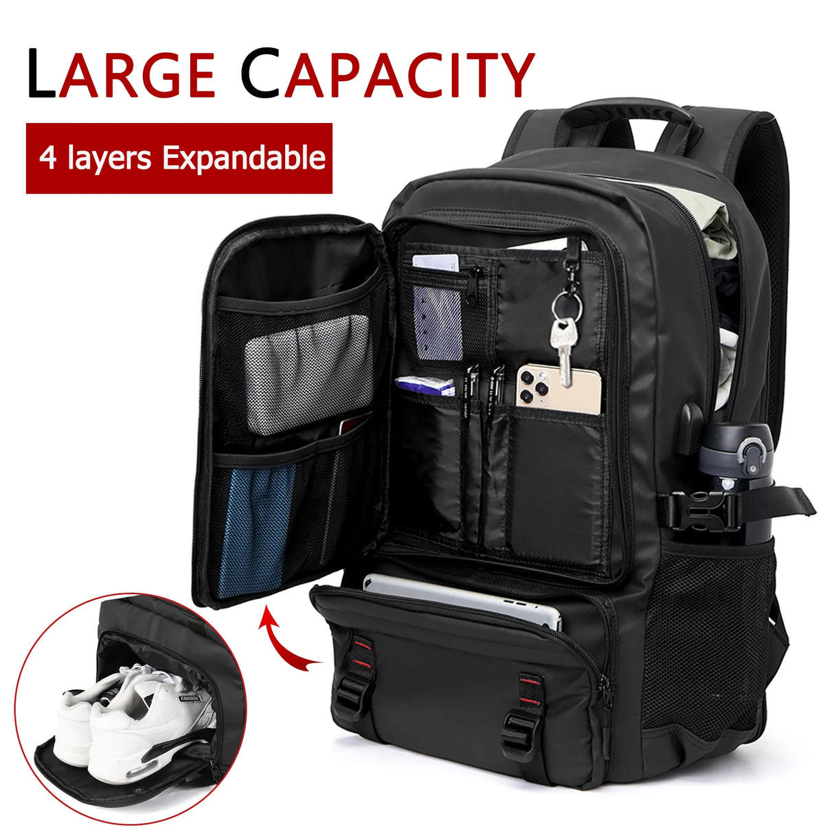 Men's Travel Backpack Outdoor Waterproof Expandable Rucksack Large Capacity Laptop  Backpack Outdoor Hiking Mountaineering Bags