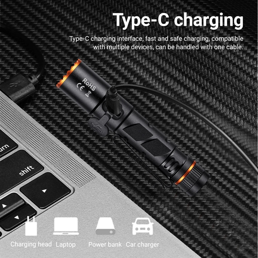 Zoom Mini EDC High Bright LED Pen Flashlight USB Rechargeable Magnet Small Torch Outdoor Camping Hiking Emergency Lighting Light