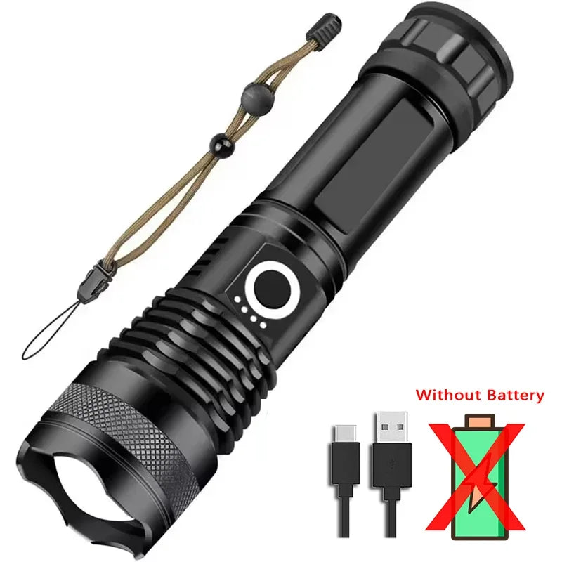 Rechargeable Led High Power Tactical Flashlight Aluminum Alloy Telescopic ZoomTorch Lamp for Outdoor Night Camping Fishing