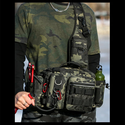 Fishing Tackle Sling Backpack with Rod Holder