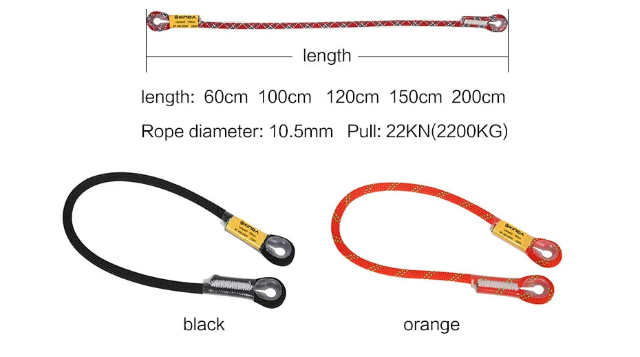 Xinda Rock Climbing Lanyard 10.5mm Static Rope 20KN Protective Eye-to-eye Pre-Sewn Cord Loop Sling Mountaineering Equipment