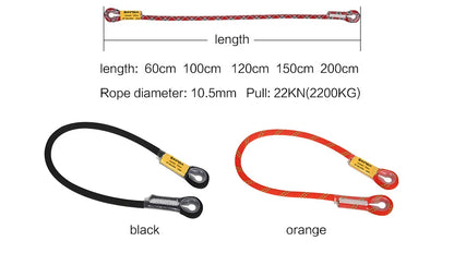 Xinda Rock Climbing Lanyard 10.5mm Static Rope 20KN Protective Eye-to-eye Pre-Sewn Cord Loop Sling Mountaineering Equipment