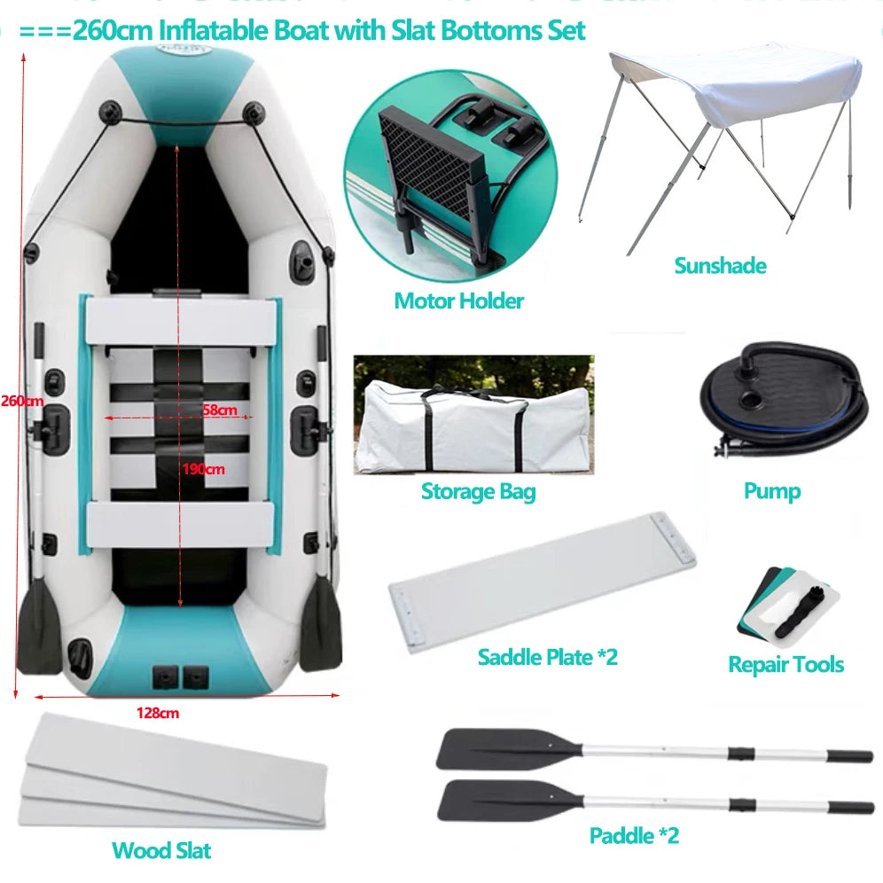 2.0–3.6m Inflatable Boat with Air Deck & Slat Bottom | Heavy-Duty PVC 3-Layer Fishing & Kayak Dinghy Set
