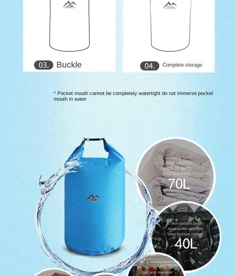 5-70L Waterproof Bag Outdoor Dry Sack Floating Gear Bags For Boating Fishing Rafting Swimming Large Capacity Storage Pack Pouch