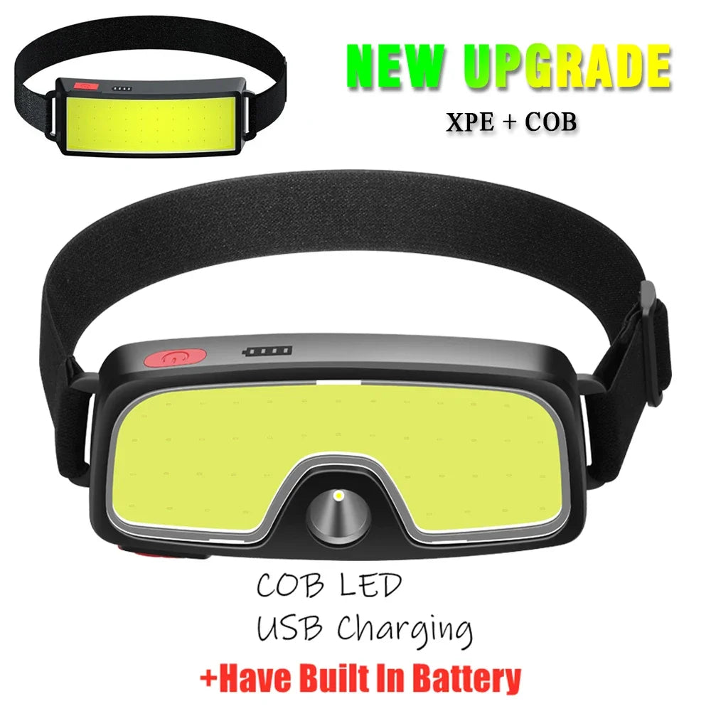 Powerful COB LED Headlamp Type-c Rechargeable Head Flashlight Built-in Battery Outdoor Fishing Camping Lantern Waterproof Torch