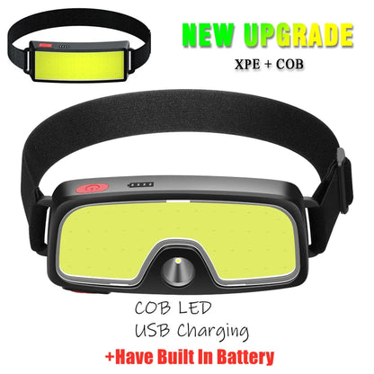 Powerful COB LED Headlamp Type-c Rechargeable Head Flashlight Built-in Battery Outdoor Fishing Camping Lantern Waterproof Torch