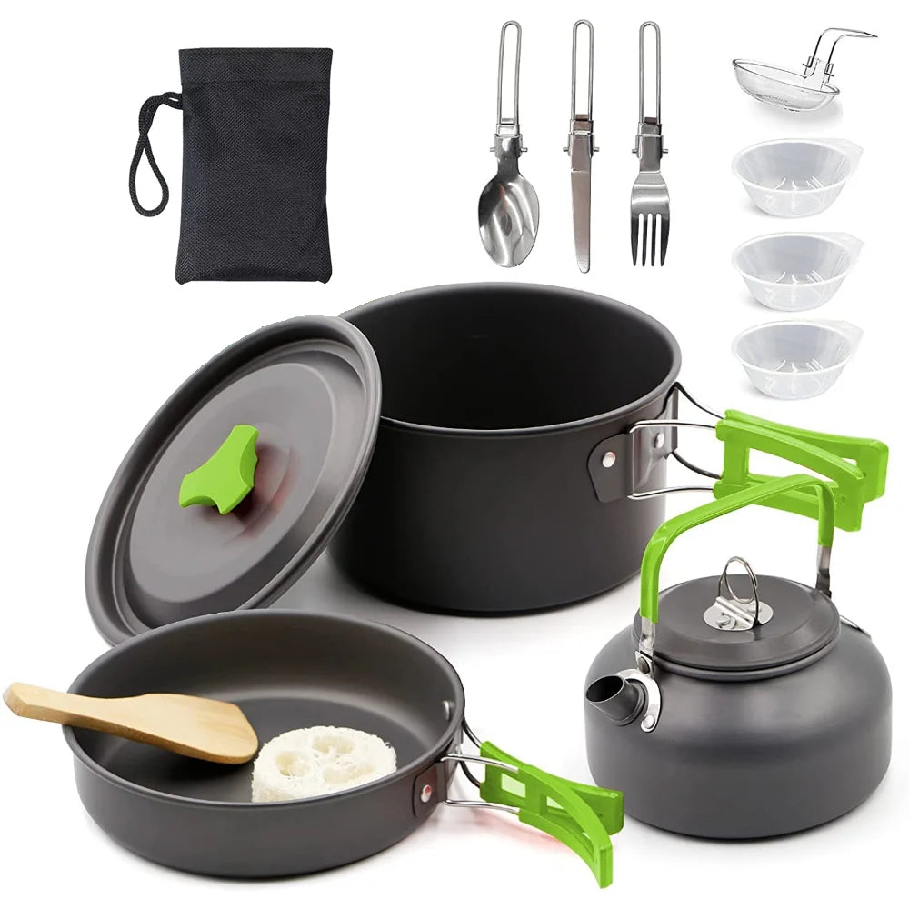 Camping Cooking Set Portable Lightweight Aluminum Camping Pot Set Hiking Picnicking Outdoor Travel Cooking Utensils Set