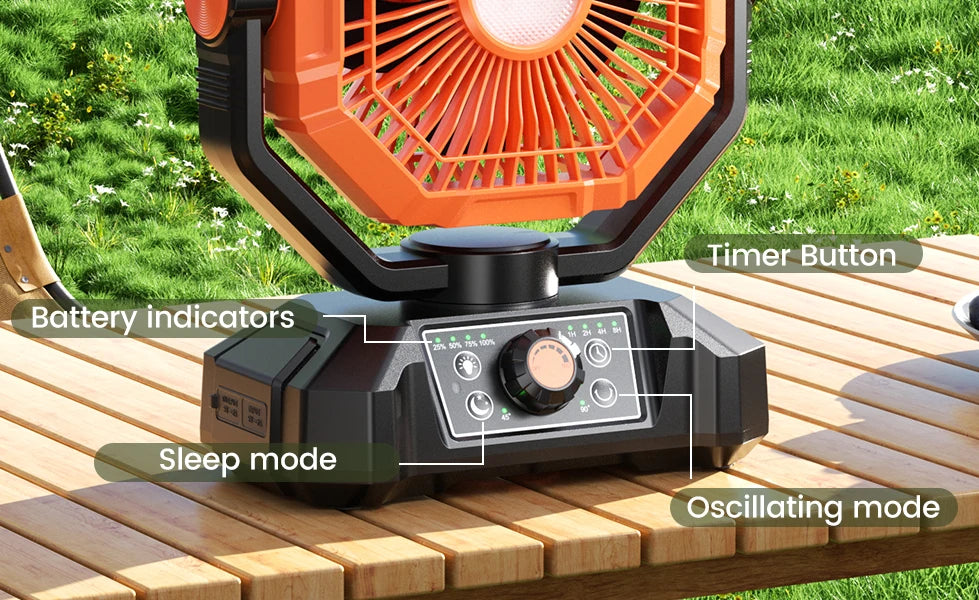 20000mAh Camping Fan with LED Lantern – 8-Speed, Remote