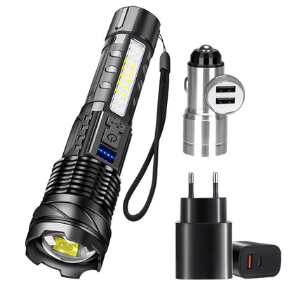 LED Flashlight Rechargeable Torch High Power Strong Light Flashlight Long Range Tactical Zoom Lamp Outdoor Camping Lantern