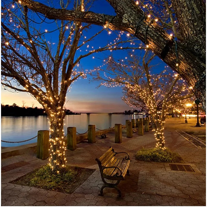 100M Leather LED Solar Fairy String Lights Waterproof Outdoor Garland High Power Solar Lamp for Garden Christmas Holiday Decor