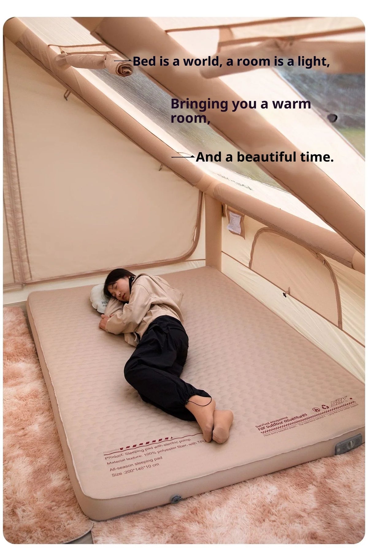 MOUNTAINHIKER Single Double Person Self-inflating Mattress Thick 10cm Compact Folding Camping Sleeping Bed Pad Air Mat Floor