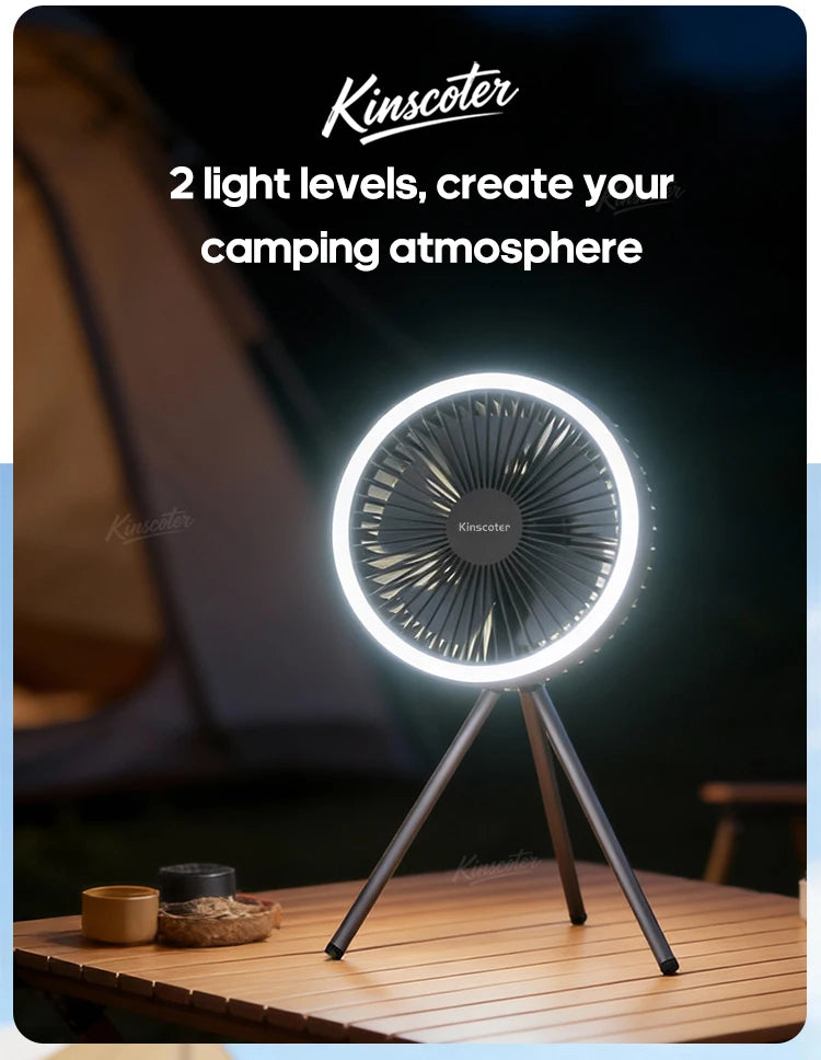 10000mAh 4000mAh Camping Fan Rechargeable Desktop Portable Circulator Wireless Ceiling Electric Fan with Power Bank LED Lighting