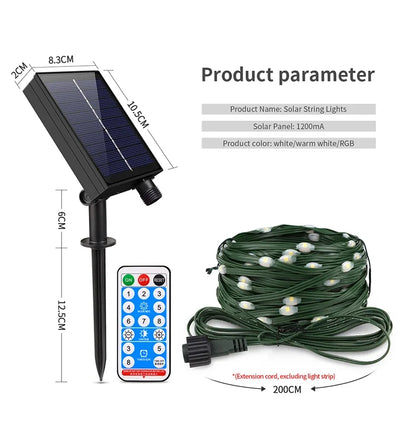 100M Leather LED Solar Fairy String Lights Waterproof Outdoor Garland High Power Solar Lamp for Garden Christmas Holiday Decor