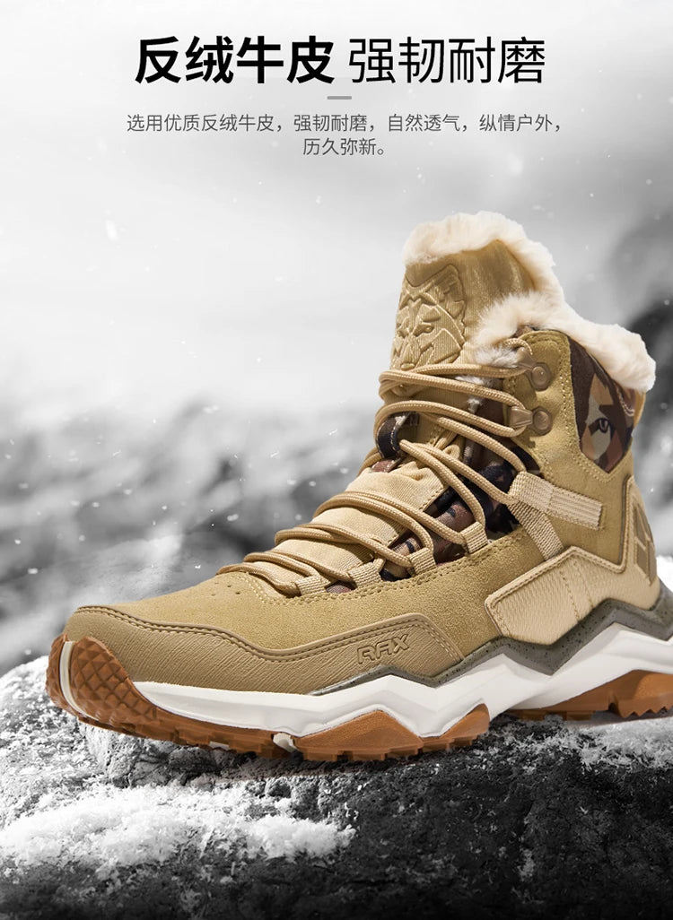 RAX Hiking Boots Men Waterproof Winter Snow Boots Fur lining Lightweight Trekking Shoes Warm Outdoor Sneakers Mountain Boots Men