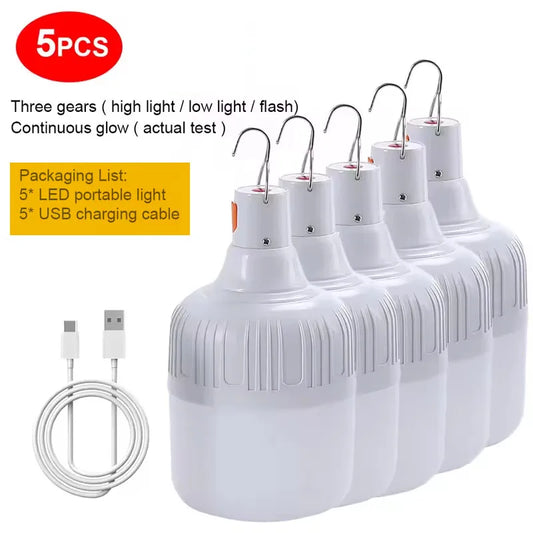 Rechargeable Portable Camping Brightness Light Dimmable LED Bulb Waterproof Outdoor Tent Light Emergency Night Light with Hook