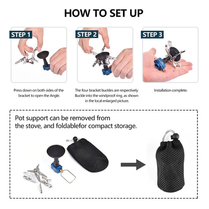 Widesea Portable Camping Gas Stove 3300W Ultralight 92g Aluminum Alloy Backpacking Stove with Carry Bag for Outdoor Cooking Hiki