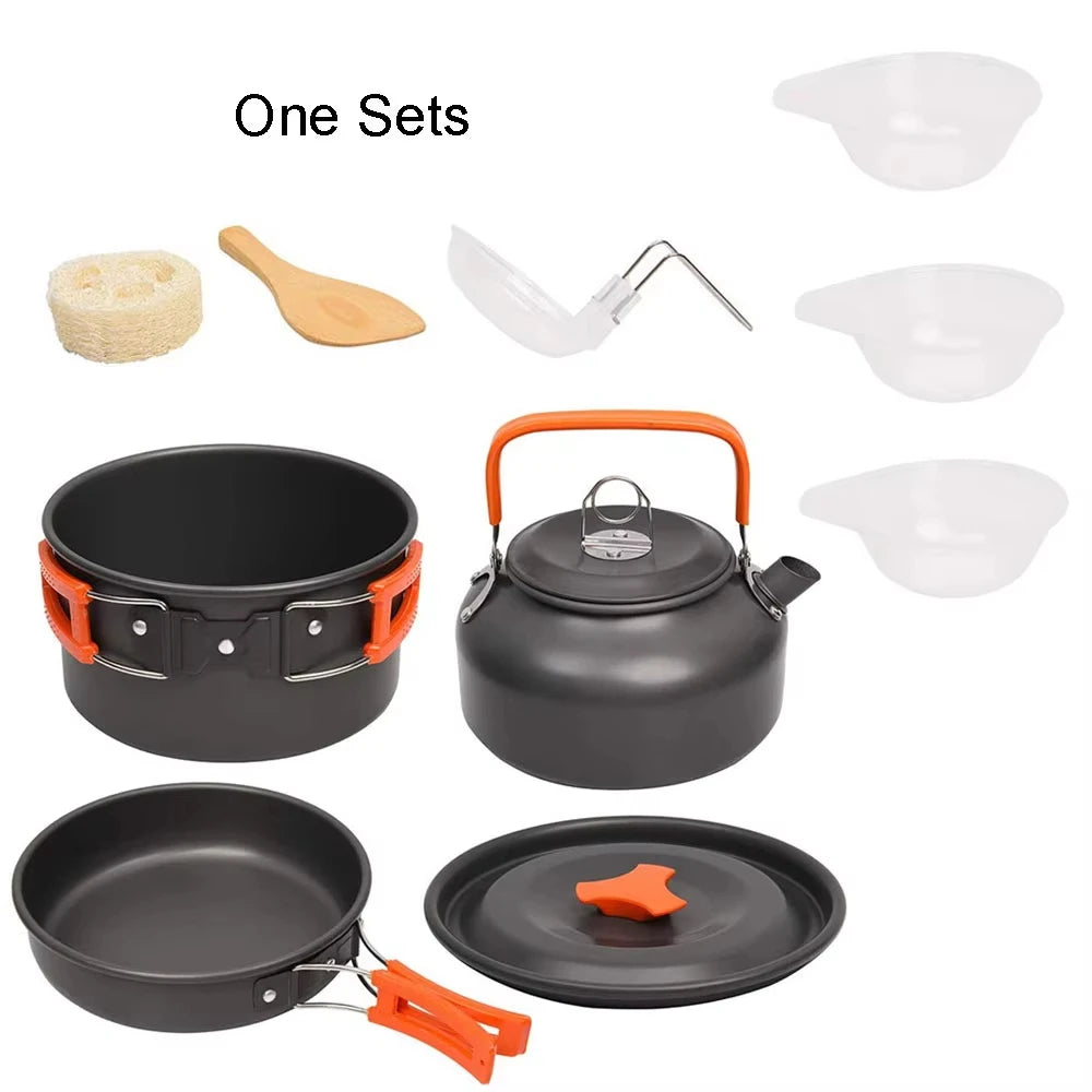 Camping Cooking Set Portable Lightweight Aluminum Camping Pot Set Hiking Picnicking Outdoor Travel Cooking Utensils Set