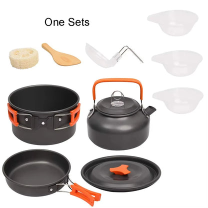 Camping Cooking Set Portable Lightweight Aluminum Camping Pot Set Hiking Picnicking Outdoor Travel Cooking Utensils Set