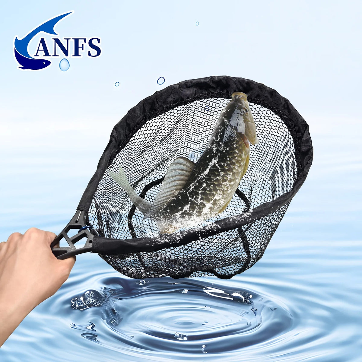 ANFS Foldable Rubber Mesh Trout Net with Bag