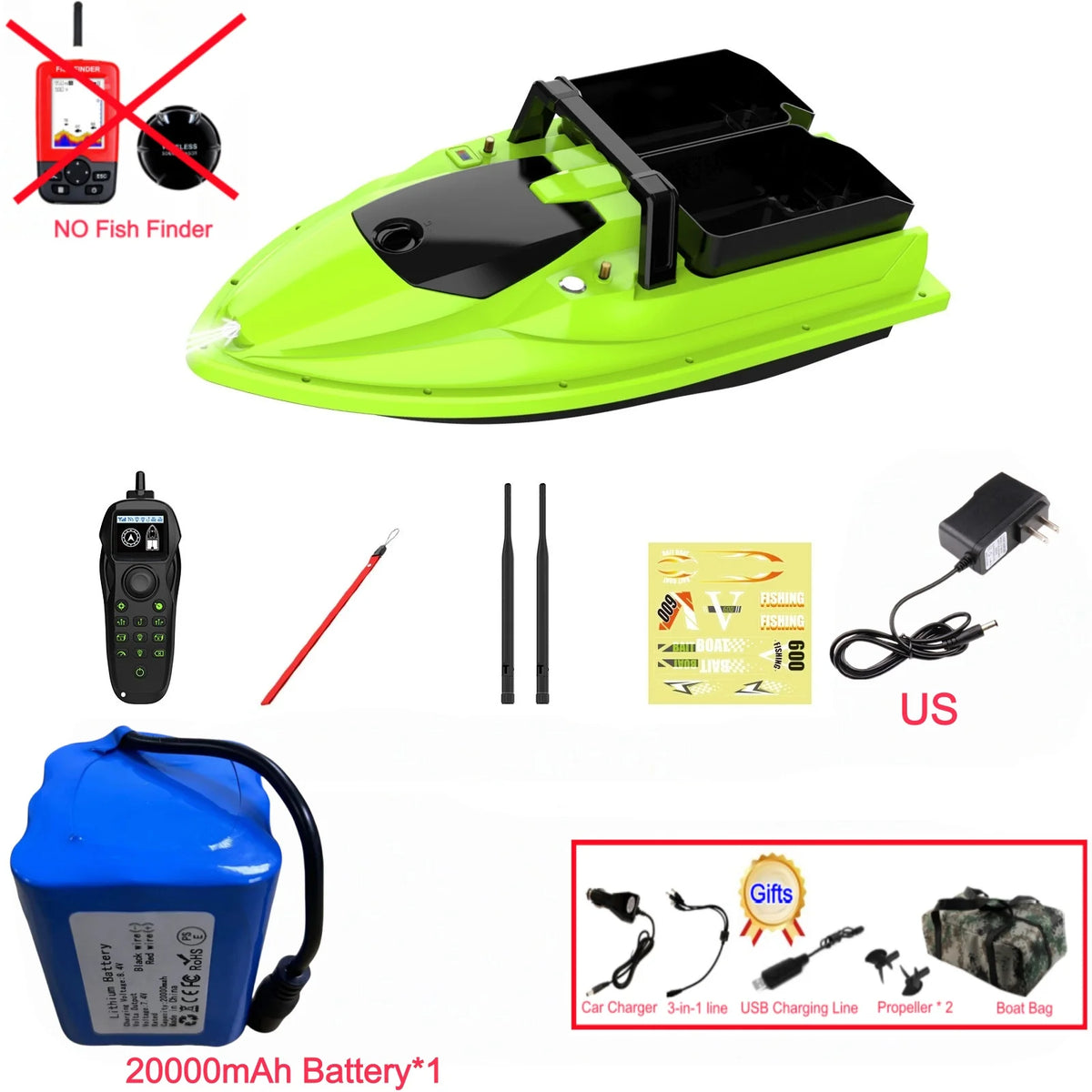 Sonar Bait Boat with Color Fish Finder Screen & Dual Hopper