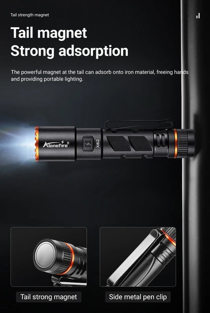 Zoom Mini EDC High Bright LED Pen Flashlight USB Rechargeable Magnet Small Torch Outdoor Camping Hiking Emergency Lighting Light