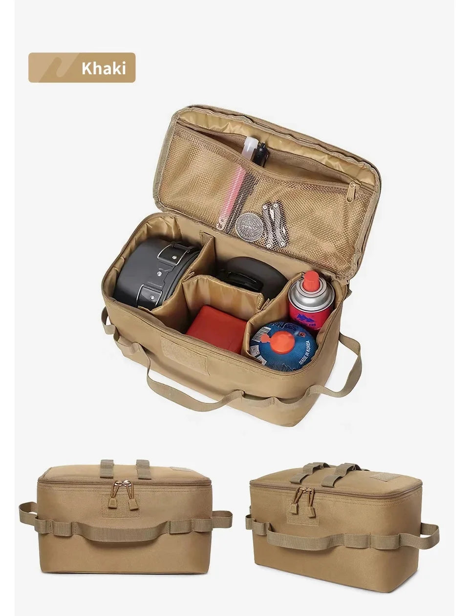 Large Capacity Outdoor Camping Storage Bag - Ground Nail Tool Bag with Picnic Cookware Utensils Kit Gas Canister Organizer
