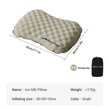 WESTTUNE Camping Inflatable Pillow Portable Compressible Folding Ice Sillky Pillow Outdoor Travel Pillow for Neck Lumbar Support