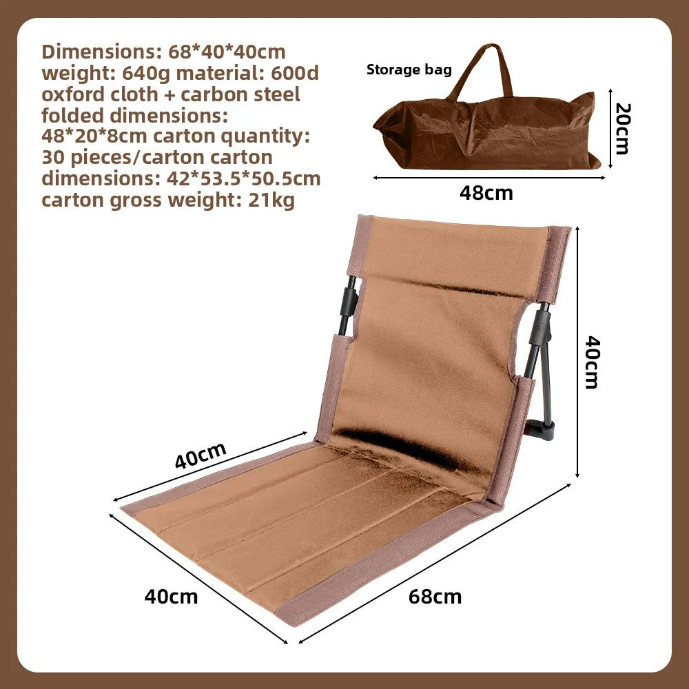 Lightweight Folding Low Back Chair, Portable Outdoor Leisure Recliner for Camping, Picnic, Fishing and Daily Outdoor Activities