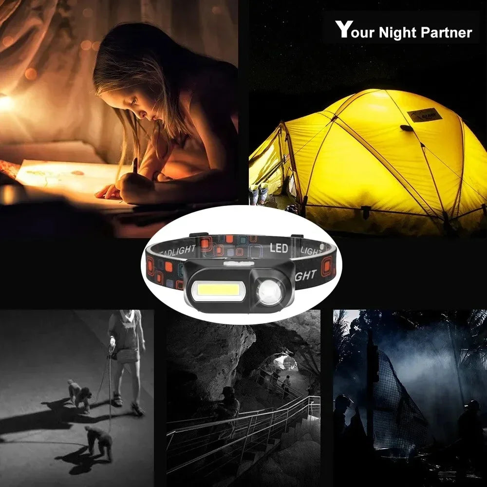 Powerful COB+LED Headlamp 1500LM USB Rechargeable Headlight Waterproof Head Lamp Bright Head Flashlight for Camping Cycling