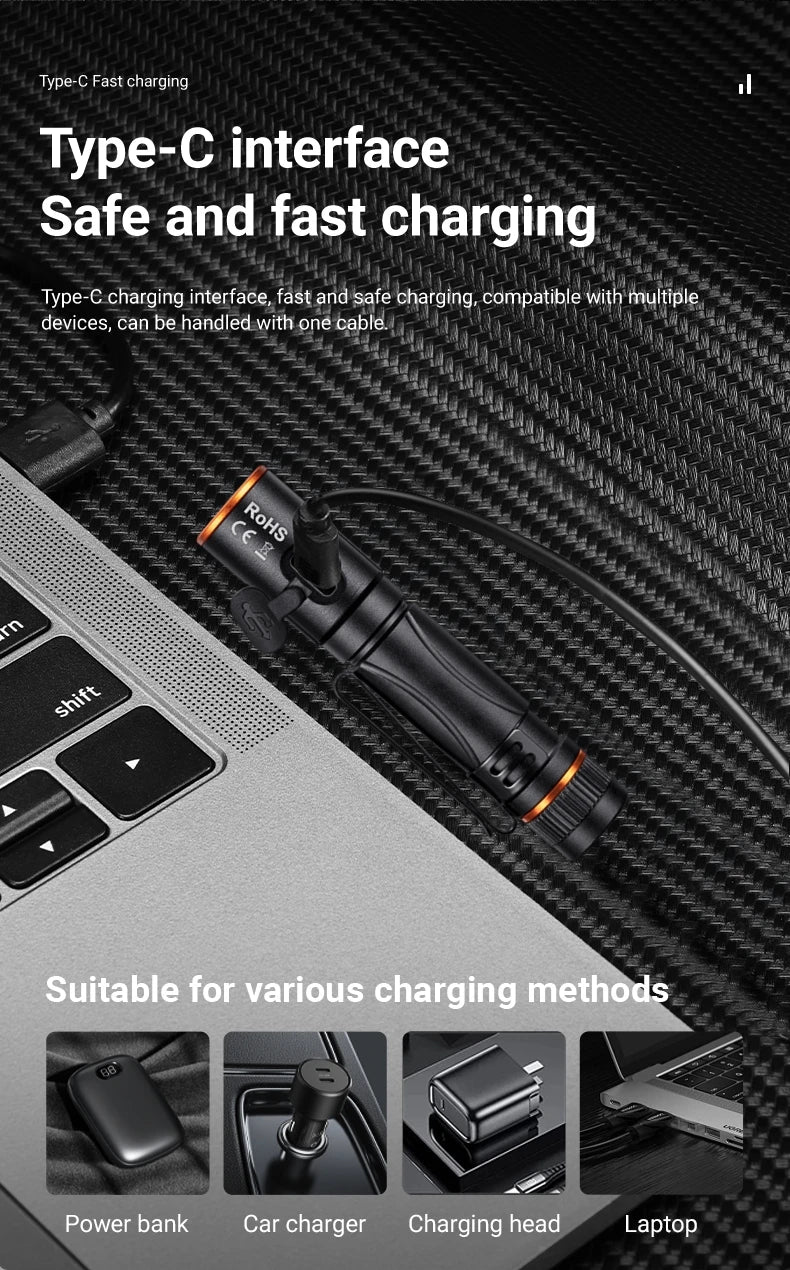 EDC Mini High Bright Pen Flashlight USB Rechargeable Magnet Small Pocket Torch Outdoor Camping Hiking Emergency Lighting Light