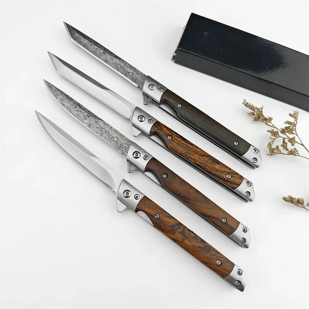 Mini Damascus Pattern Folding Pen Knife Outdoor Knife Pocket Knife Slim Blade Comfortable Grip Sharp Blade Gadgets