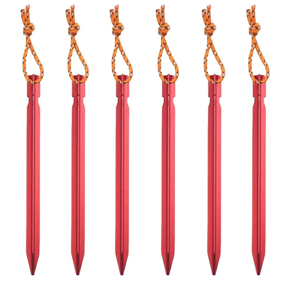 6Pcs Canopy Tent Pegs Aluminum Alloy Outdoor Garden Stakes Ground Nail With Cord For Camping Backpacking Hiking Tent Accessories
