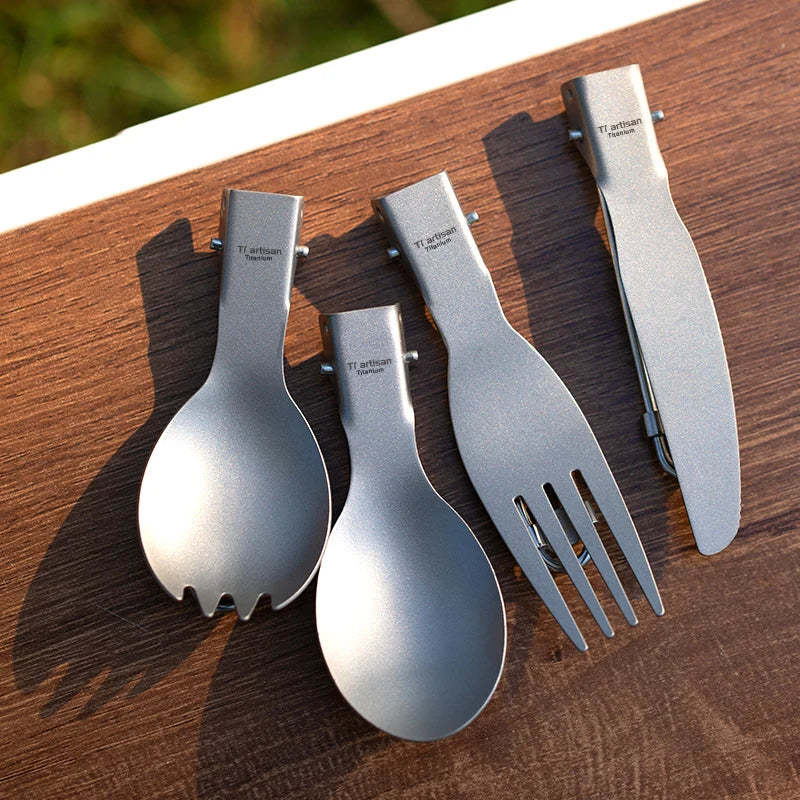 Tiartisan Titanium Folding Spork Outdoor Camping Ultralight Portable Tableware Backpacking Hiking Dinner Spork Utensil
