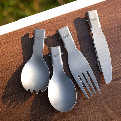 Tiartisan Titanium Folding Spork Outdoor Camping Ultralight Portable Tableware Backpacking Hiking Dinner Spork Utensil