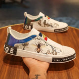 Men’s Leather Slip-On Sneakers – Trendy Casual Loafers with Street Style Print