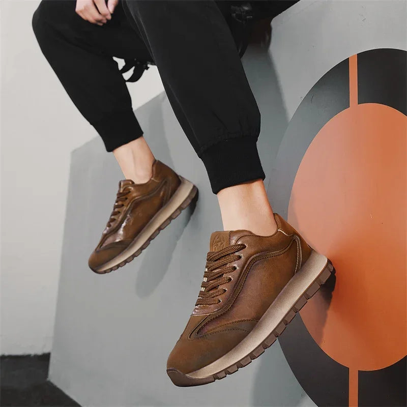 Men’s Leather Casual Sneakers – All-Season Non-Slip Running & Fashion Sports Shoes