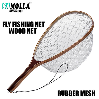 Rubber Mesh Trout Net with Wooden Handle