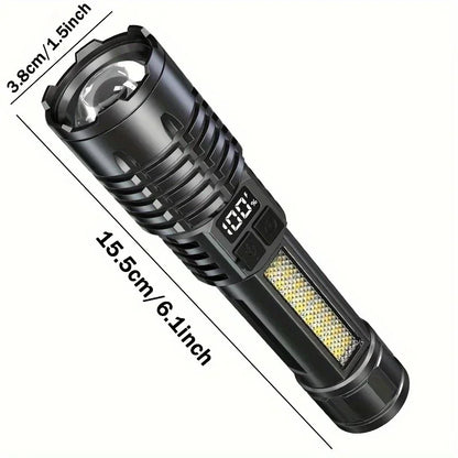High Power LED Flashlights With Display Screen Zoom Tactical Torch Portable Rechargeable Lamp with Emergency Side Light Lantern