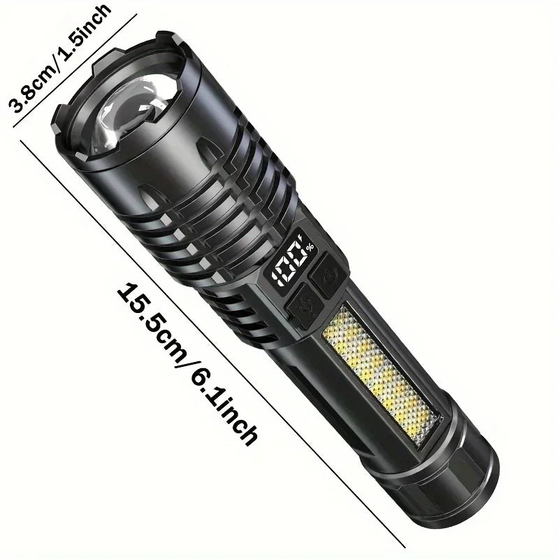 High Power LED Flashlights With Display Screen Zoom Tactical Torch Portable Rechargeable Lamp with Emergency Side Light Lantern